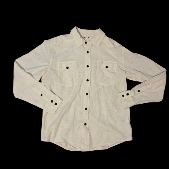 Topo Designs × Fat Tire Beer Men's Large Long Sleeve Button Cotton Shirt White - Picture 2 of 9
